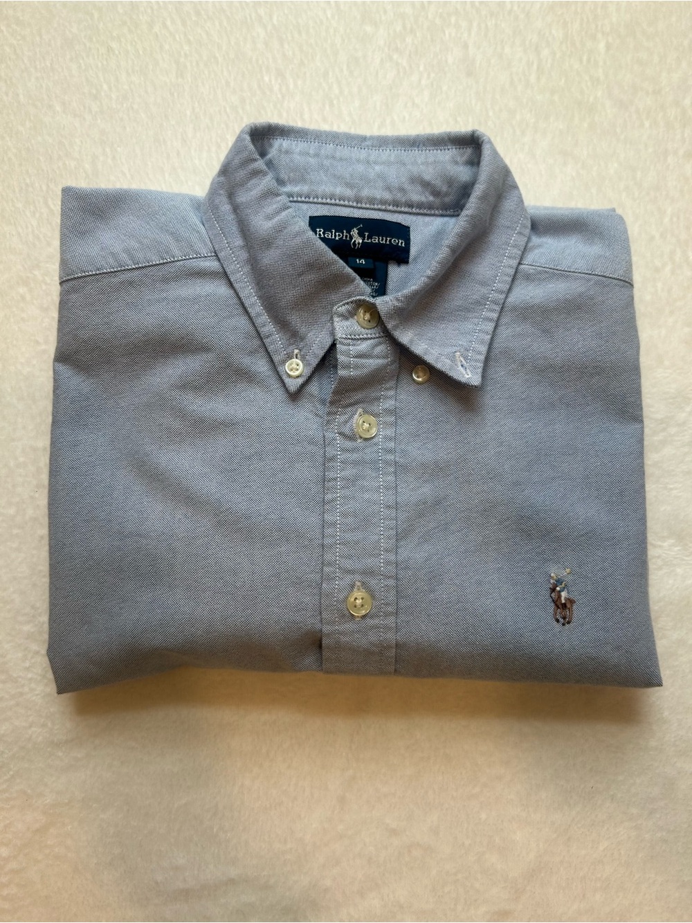 Ralph Lauren Boys Size 14 Blue Oxford Button Down Shirt Pony Logo